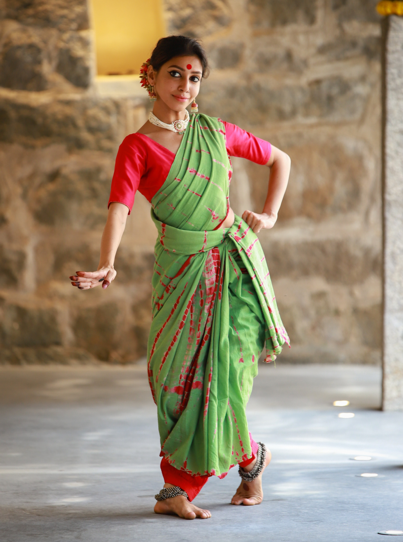 Extra long cotton practice saree specially designed for dancers, hand block printed all the way from Jaipur. Want something unique for your practice sessions? Perfect to sweat it out in dance class for all your Bharatanatyam, Kuchipudi, Odissi dancers!