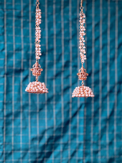 pearl jhumkas with attached pearl mati