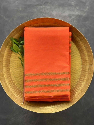 Subtle woven border | Pumpkin orange with green Classic Practice Sarees